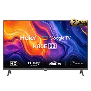 هاير شاشة سمارت، 32 بوصة، بدقة HD، بريسيفر داخلي، H32K80E - اسود