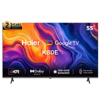 هاير شاشة سمارت، 55 بوصة، دقة 4K UHD، مزودة بريسيفر داخلي، H55K80EU - اسود